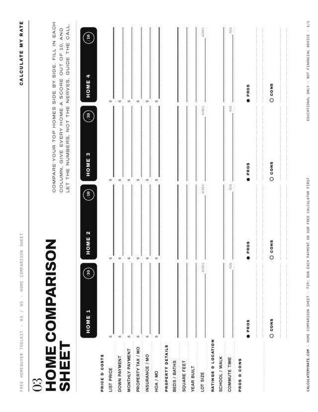 Home Comparison Sheet cover
